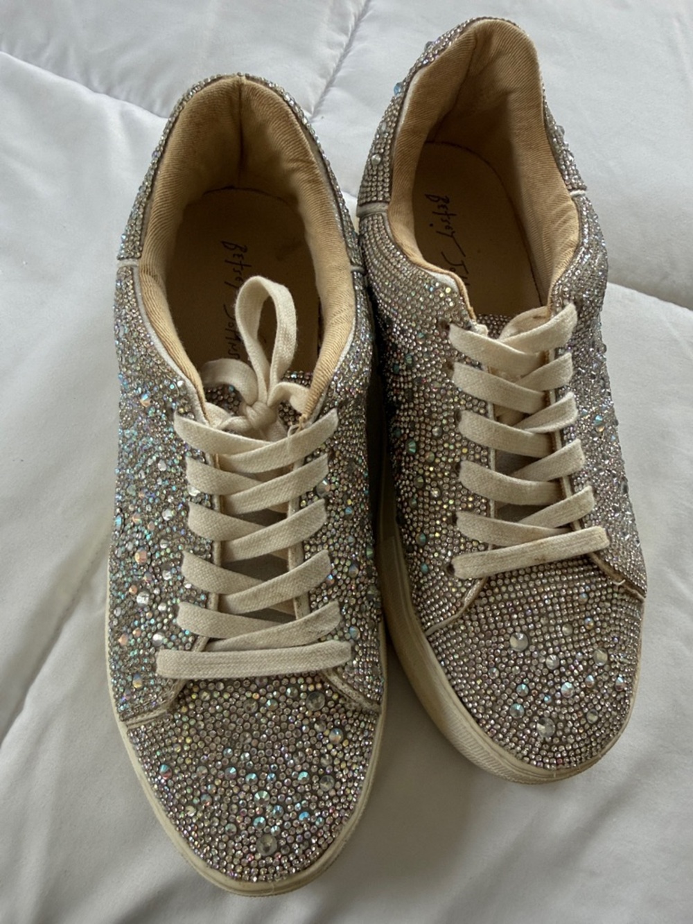 Betsey Johnson Champagne Crystal Lace-Up Sneakers